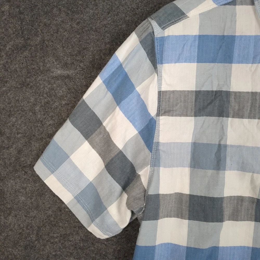 The North Face Mens Large Blue Gray Plaid Check Short Sleeve‎ Button Up Shirt